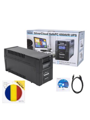 SilverCloud SafePC 650AVR UPS-pakket, 360W vermogen en Sticky Pad Flag inbegrepen