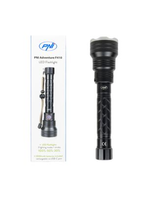 PNI Adventure F410 aluminium zaklamp, met 10W LED, 700 lumen, tot 250 m, IP44, USB Type C, 3000mAh batterijen in