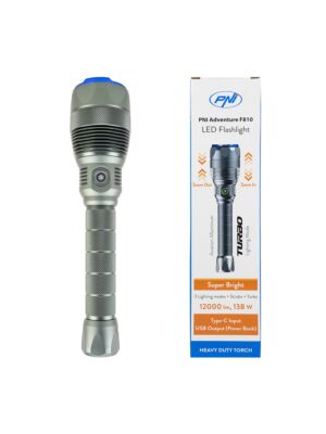 PNI Adventure F810 zaklamp met 138 W LED, 3 lichtstanden plus Turbo, 12000 lumen, zoom, tot 250 m, batterij