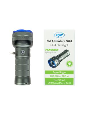 Zaklamp PNI Adventure F820 200 W, 3 verlichtingsniveaus plus Turbo, 20000 lumen, tot 350 m, 2600 mAh batterij, I