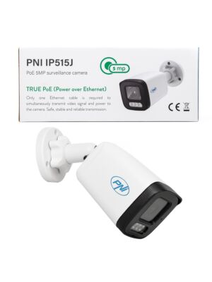PNI IP515J POE videobewakingscamera, 5MP bullet, 2,8 mm, voor buitengebruik, bidirectionele audio, wit Fotobeschrijving