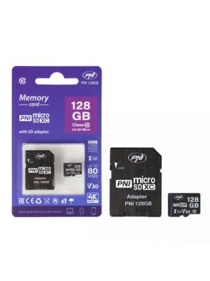 MicroSD PNI 128GB-geheugenkaart met SD-adapter, klasse 10, 80 Mb/s, V30