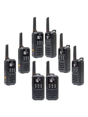 Kit van 8 draagbare radiostations PNI PMR R80 PRO 0,5W, 16 kanalen, waterdicht IP67, met LED-zaklamp, SOS-knop, VOX, USB-C