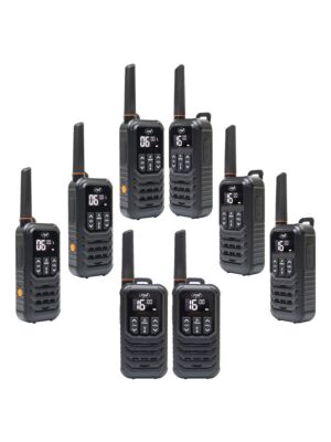 Kit van 8 draagbare radiostations PNI PMR R80 PRO 0,5W, 16 kanalen, waterdicht IP67, met LED-zaklamp, SOS-knop, VOX, USB-C