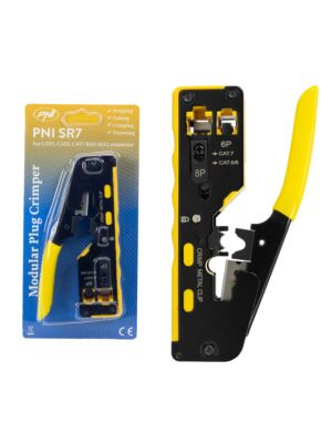 PNI SR7-tang, voor het knippen en strippen van kabels en het krimpen van RJ12, RJ45 CAT5, CAT6, CAT7-stekkers, geel