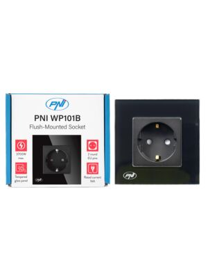 Eenvoudig inbouwstopcontact PNI WP101B, met glasframe, 16A, 3700W, 230V, zwart