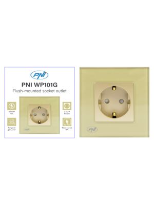 Eenvoudig inbouwstopcontact PNI WP101G met glazen frame, Goud gouden kleur, 16A 3000W