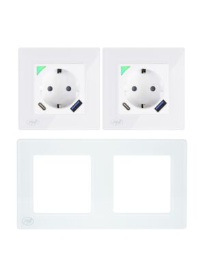 PNI SmartHome WP202 WiFi dubbele smart socket kit met inbouwframe, internetbediening