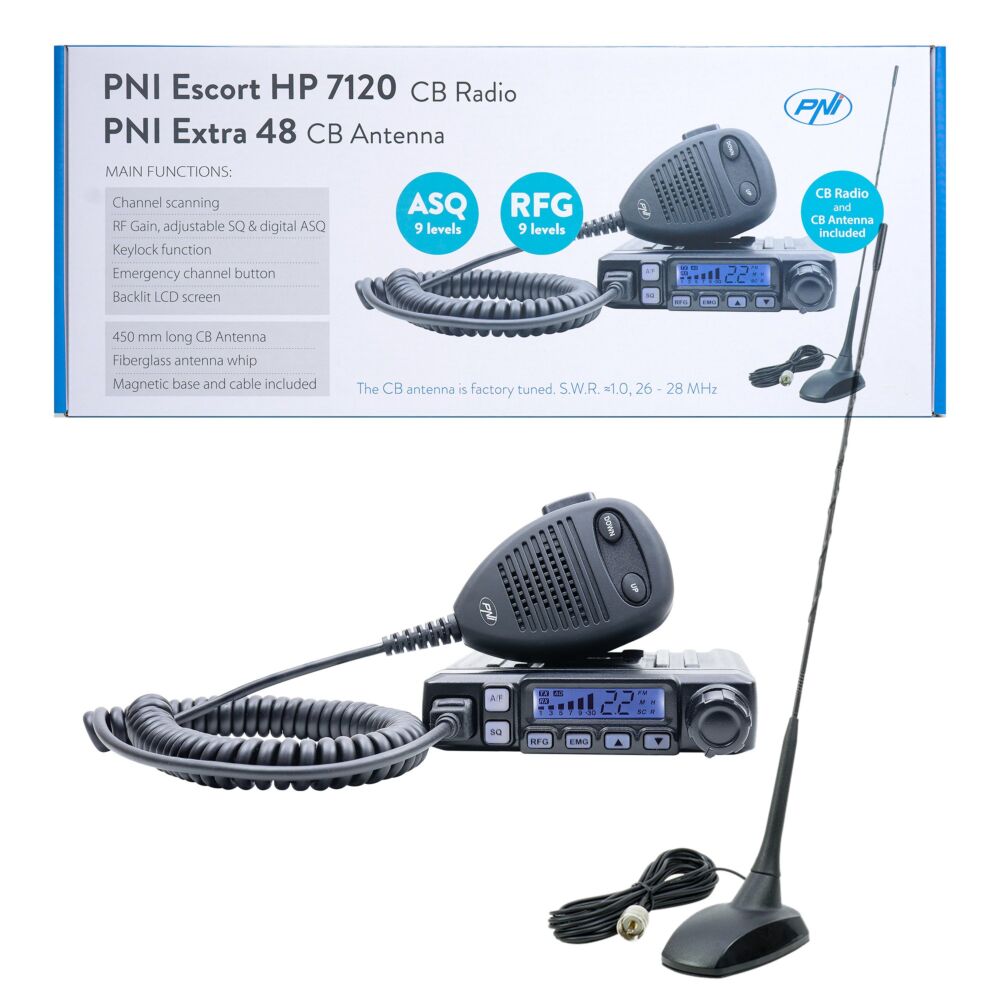 Statie radio cb pni escort hp 9700 12/24v, usb, anc, asq, mufa de bricheta inclusa UNIVERSAL
