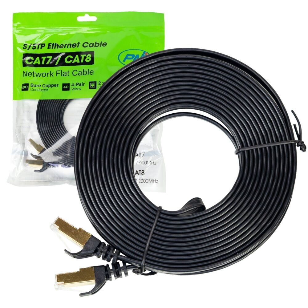 Cablu de retea plat S/STP CAT7 PNI U7030W, 2 x RJ45, 4 perechi de fire, 32AWG, cupru, 10 Gbps, 600 MHz, 3m, alb