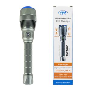 PNI Adventure F810 zaklamp met 138 W LED, 3 lichtstanden plus Turbo, 12000 lumen, zoom, tot 250 m, batterij
