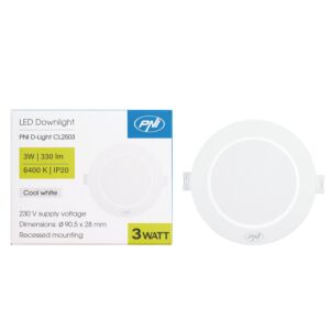 LED-spot PNI D-Light CL2503 3W, inbouw, rond, 90,5*28mm, 6400K, 230V voeding, 330 lm, wit