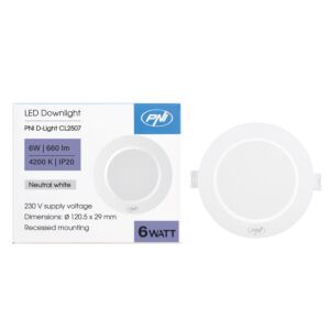 LED-spot PNI D-Light CL2507 6W, inbouw, rond, 120,5*28,4mm, 4200K, 230V voeding, 660 lm, wit