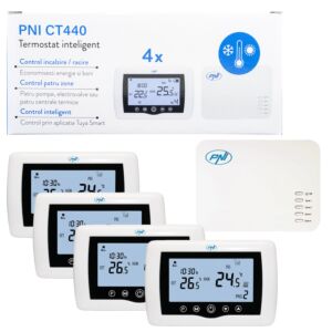 PNI CT440 draadloze slimme thermostaat, met WiFi, 4-zoneregeling via internet, voor verwarmingssystemen, pompen, elektrische kachels