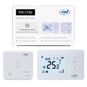 PNI CT62 draadloze thermostaat voor het verwarmen van installaties, verlicht display, dagprogramma's