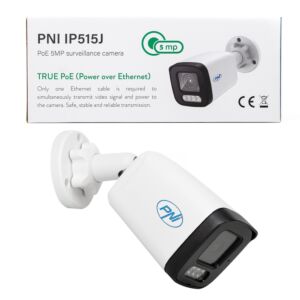 PNI IP515J POE videobewakingscamera, 5MP bullet, 2,8 mm, voor buitengebruik, bidirectionele audio, wit Fotobeschrijving