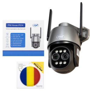 Paxhet PNI House IP574 videobewakingscamera met wifi, PTZ, dubbele lens en sticky pad-vlag inbegrepen