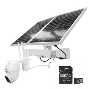 PNI IP60 live PTZ videobewakingscamerapakket met zonnepaneel, 2MP, GSM 4G en 128GB PNI MicroSD-kaart