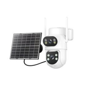 IP974S GSM 4G AOV videobewakingscamera, PTZ, dubbele lens 2MP + 2MP, 8W zonnepaneel, 7800mAh blokaccu