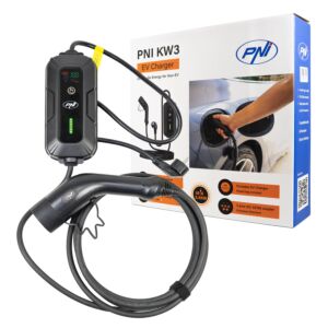 PNI KW3 draagbare oplader, 16A, 3,5 KW, voor elektrische auto's, 230 V, enkelfasig, type 2-kabel en IEC62 5-pins connector