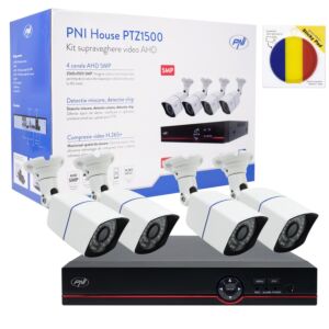 AHD PNI House PTZ1500 5MP DVR videobewakingskit - 4 camera's en plakbare vlag