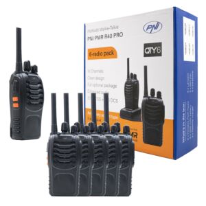 Set van 6 draagbare radiostations PNI PMR R40 PRO-batterijen, laders en hoofdtelefoons inbegrepen