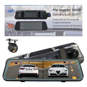 PNI Voyager S2800 UHD 4K 170° auto DVR-camera ingebouwd in de achteruitkijkspiegel, 9,66 inch, IPS-touchscreen, monitor