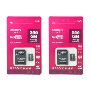 2-delig PNI 256GB MicroSD-geheugenkaartpakket met Class 10 SD-adapter, 80 Mb/s, V30
