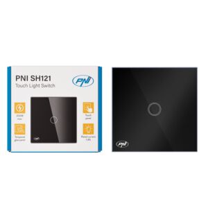 Eenvoudige schakelaar met touch PNI SH121, gemaakt van glas, zwart, met LED indicator, 10A 200W