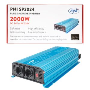 Spanningsomvormer PNI SP2024 24V voeding 230V uitgang 2000W zuivere sinusgolf