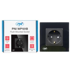 Eenvoudig inbouwstopcontact PNI WP101B, met glasframe, 16A, 3700W, 230V, zwart