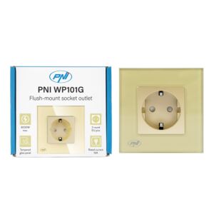 Eenvoudig inbouwstopcontact PNI WP101G met glazen frame, Goud gouden kleur, 16A 3000W