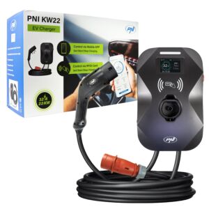 PNI KW22 laadstation, 32A, 22KW, voor elektrische auto's, 85V - 415V, driefasig, Type 2 kabel en 7-pins connector