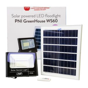 LED-reflector 50W PNI GreenHouse WS60 met zonnepaneel, 12AH batterij en bewegingssensor